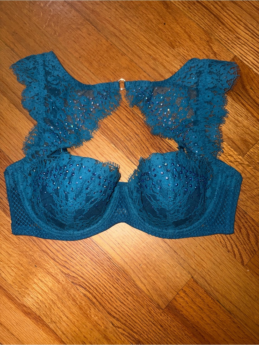 Very Sexy Line, After Dark "Blue Sapphire" lace bra with beaded embellishments
